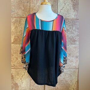 Crazy Train Mixed Print Poncho Animal & Serape XL